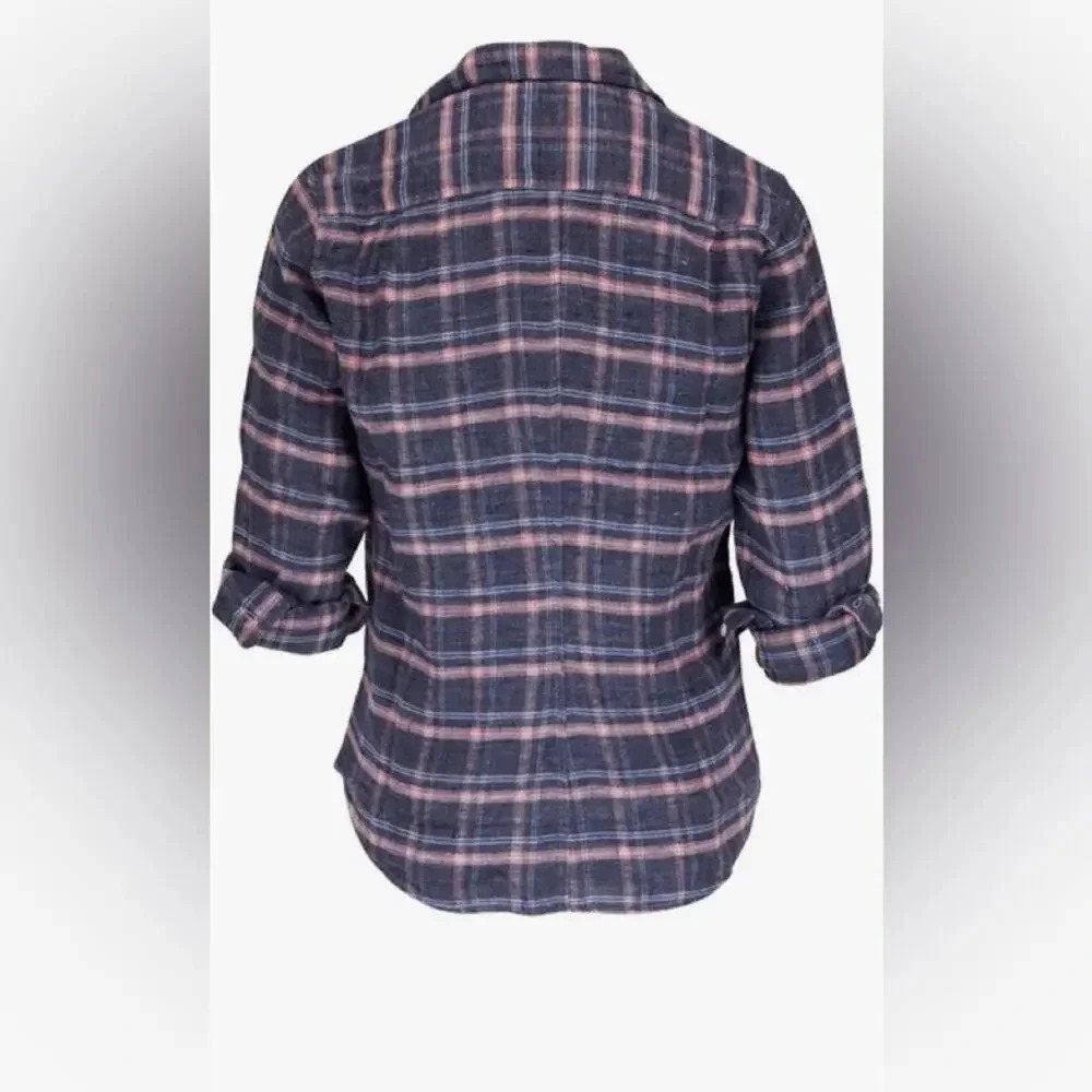 Frank & Eileen Barry Linen Plaid Long Sleeve Button Down Size XS - Picture 2 of 12